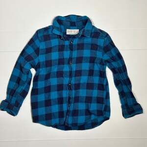 Zara Boys Blue/Black Buffalo Print Flannel Shirt Size 5